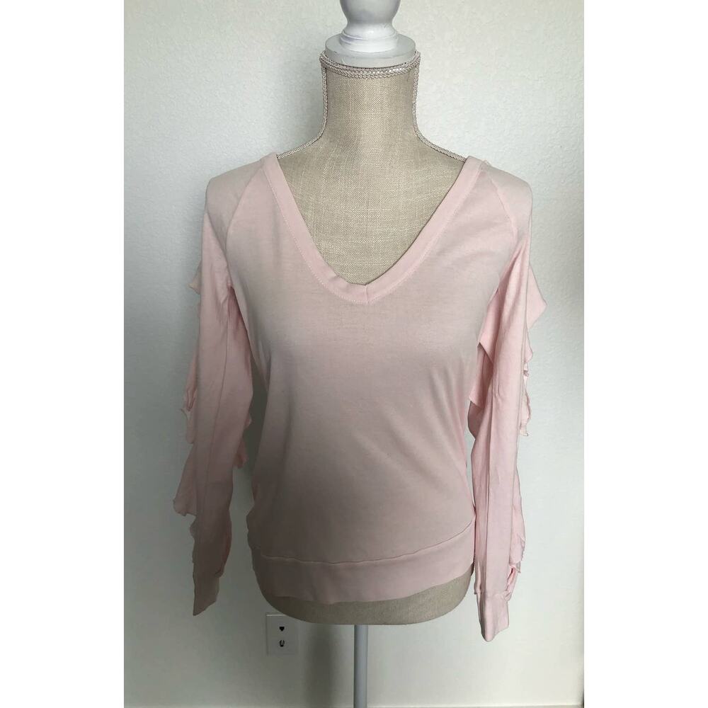 Chaser Lightest Pink V Neck Long Ruffle Sleeve Shirt - M